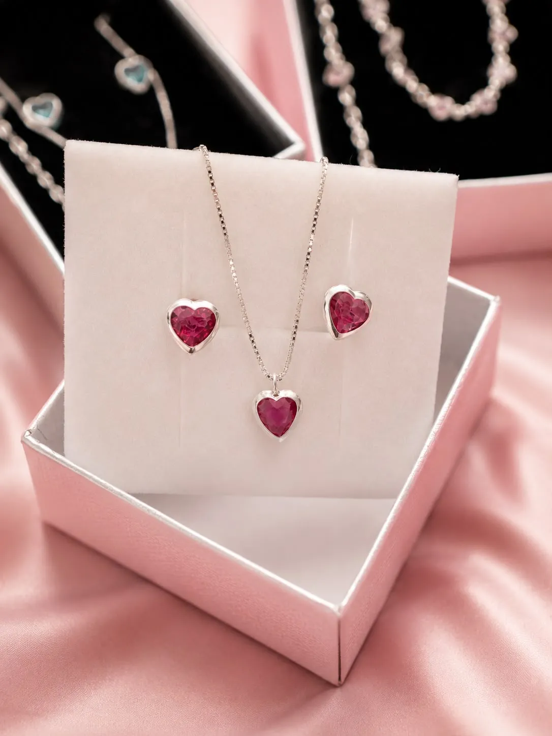 Conjunto Coração Rubi — conjunto de prata