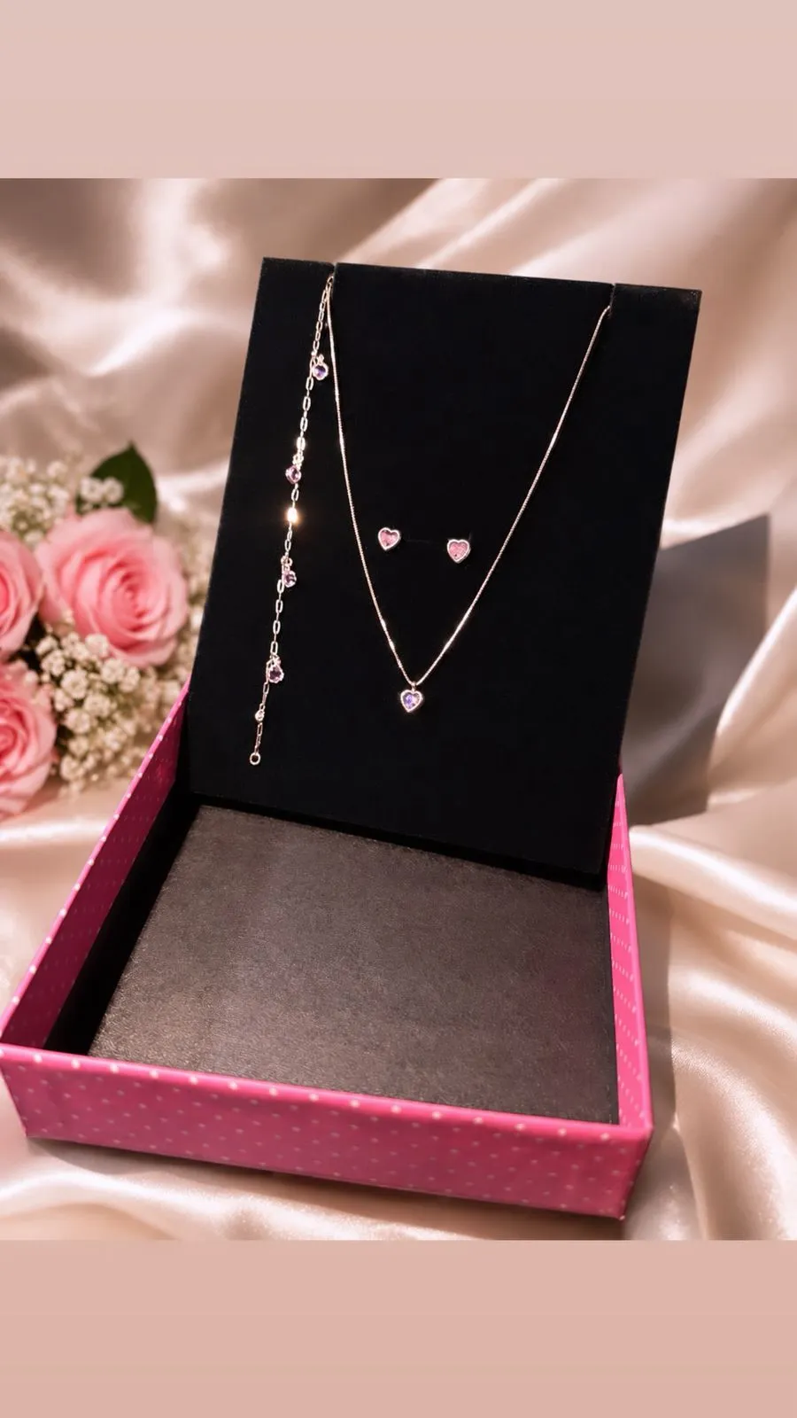 Conjunto Coração Rosé — conjunto de prata