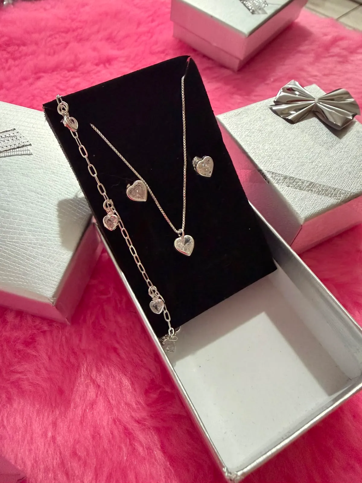 Conjunto Trio de Corações — conjunto de prata