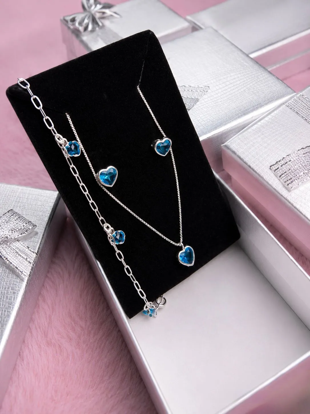Conjunto Coração Azul — conjunto de prata