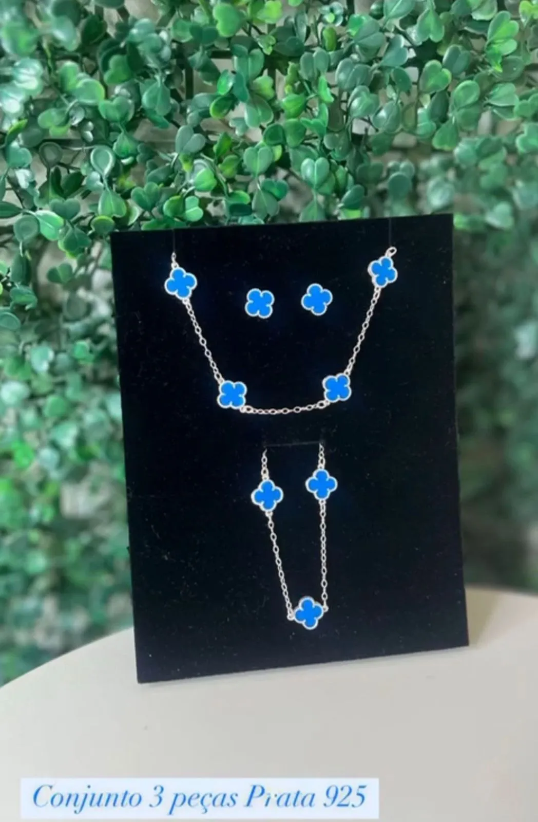 Conjunto Trevo Azul — conjunto de prata